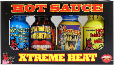 Xtreme Heat Hot Sauce Bottles Gourmet Gift Set Travel Size – 4 Pack – Perfect Gourmet Christmas Gifts for the Hot Sauce Fan