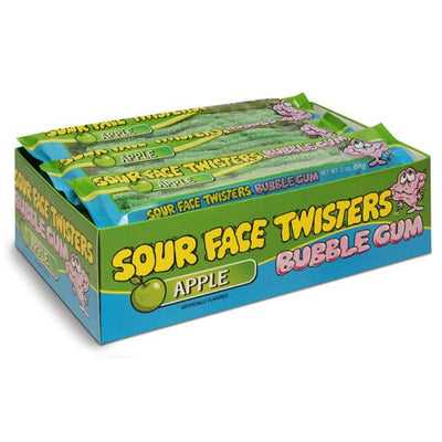 Face Twisters Green Apple Sour Bubble Gum Straws 2 oz. Tray